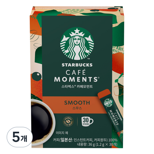 스타벅스 카페모먼트 스무스 원두커피스틱, 1.2g, 30개입, 5개