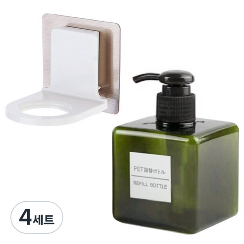 모나코올리브 호텔식 샴푸 린스 디스펜서 250ml + 무타공 샴푸홀더 세트, 딥그린(디스펜서), 4세트