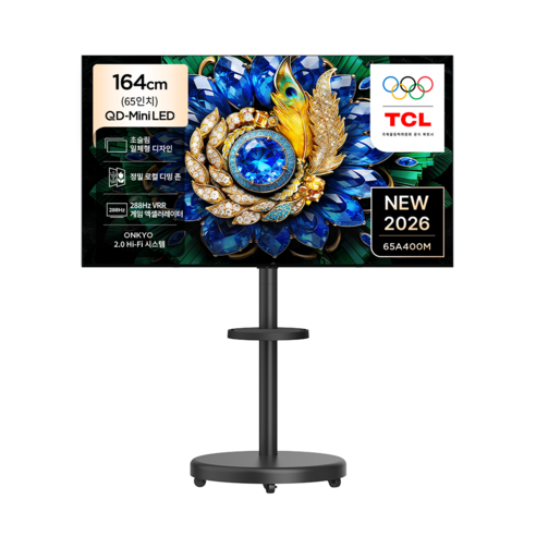 TCL 4K QD Mini LED 초슬림 프리미엄 TV + 대형 무빙 스탠드 매트 블랙 세트, 65A400M(TV), MSD58B(스탠드), 방문설치, 이동형 스탠드, 164cm(65인치)