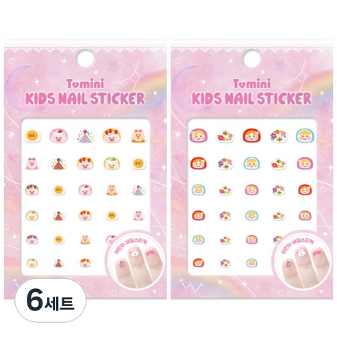 투미니 키즈 네일 스티커 2종 세트, T001, T002, 6세트