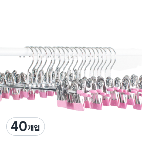 화이트래빗 PVC 메탈 논슬립 집게 바지걸이, 핑크, 40개입