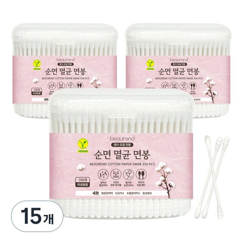 뷰렌드 비건 순면 멸균 종이 면봉, 350개입, 15개