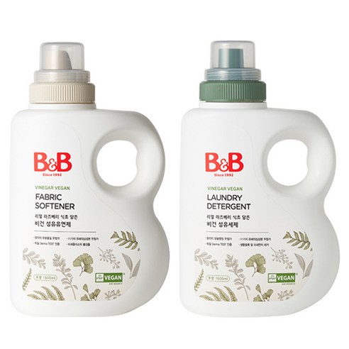 비앤비 유아 무향 비건 섬유유연제 1500ml + 섬유세제 1500ml, 1세트