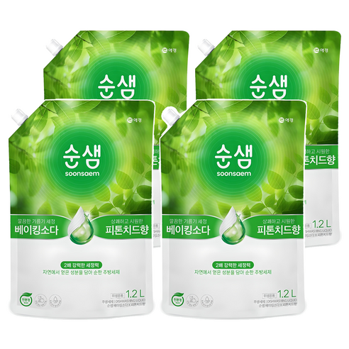 순샘 베이킹소다 피톤치드향 주방세제 리필, 1.2L, 4개