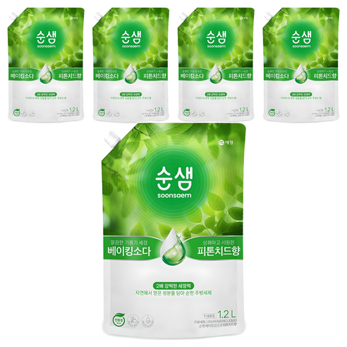 순샘 베이킹소다 피톤치드향 주방세제 리필, 1.2L, 5개