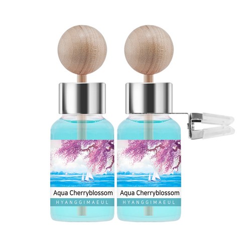 향기마을 차량용 디퓨저 17ml 2p + 나무봉 2p + 송풍구클립 2p, 아쿠아체리블라썸, 1세트