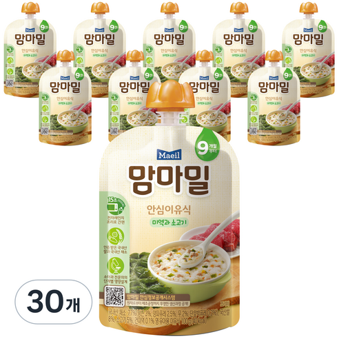 맘마밀 안심 이유식, 미역과 소고기, 30개, 100g