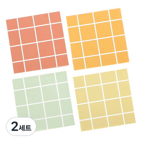 톡톡팬시 떡메모지 네모체크 4종세트, lightsalmon, orange, lightgreen, mint, 2세트