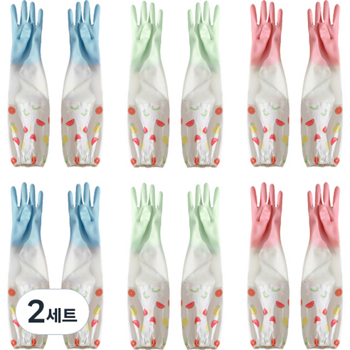 블럭마트 주방용품 밴드형 긴 고무장갑 양손 6종 세트, 중(M), 랜덤발송, 2세트