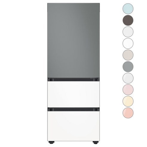 [색상선택형] 삼성전자 비스포크 김치플러스 3도어 키친핏 냉장고 313L 방문설치, 새틴그레이+새틴화이트, RQ33C74C3AP