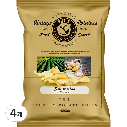 폭스 이탈리아 프리미엄 감자칩 씨솔트, 120g, 4개