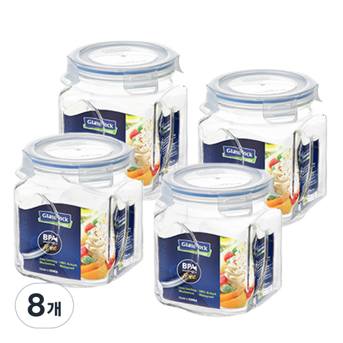 글라스락 사각 캐니스터 밀폐용기, 8개, 1.5L