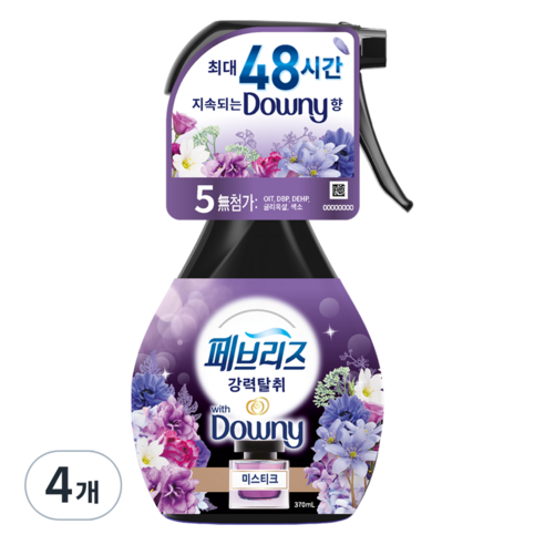 페브리즈 섬유탈취제 강력탈취 미스티크 본품, 370ml, 4개