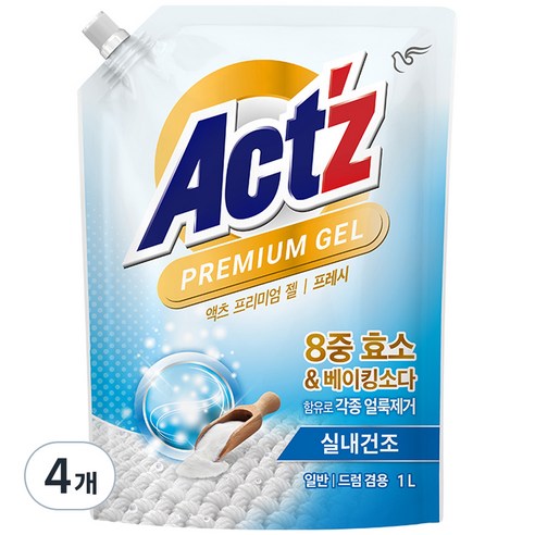 액츠 프리미엄젤 세탁세제 프레쉬 리필, 1L, 4개
