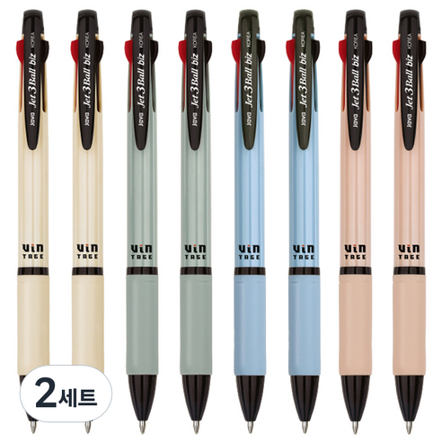 자바펜 제트 3볼 biz 빈티지 펜 4종 x 2p 세트 0.7mm, BLUE, YELLOW, OLIVE, PEACH, 2세트