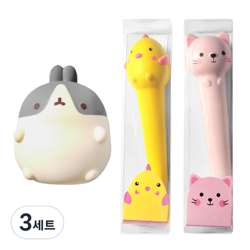 귀염 몰랑 스퀴시 + 스퀴시 중성펜 2p 세트, 회색몰랑(스퀴시), 랜덤발송(중성펜), 3세트
