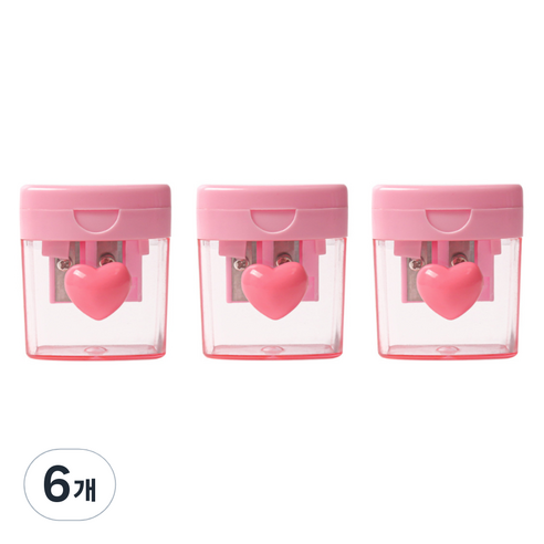 블랙트리 하트뿅뿅 듀얼 휴대용 연필깎이, 핑크, 6개