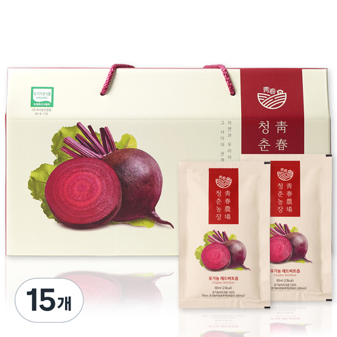 청춘농장 유기농 레드비트즙, 2400ml, 15개