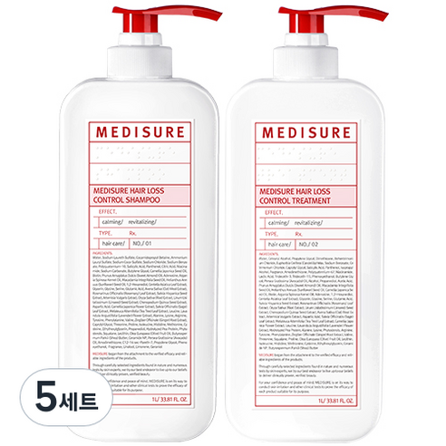 메디슈어 탈모증상완화 샴푸 1000ml + 트리트먼트 1000ml 세트, 5세트