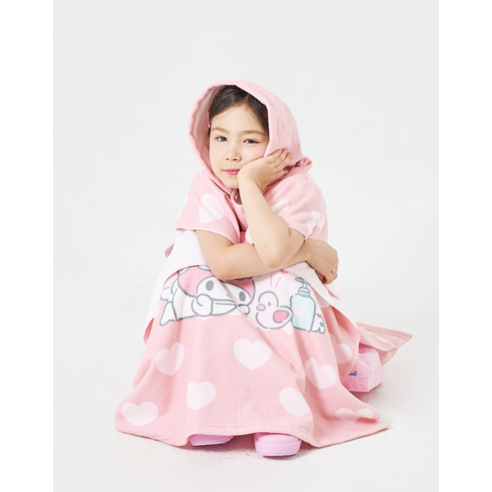 사랑스러운 핑크빛 마이멜로디 판쵸후드 샤워 가운으로 아이에게 행복을 선물하세요!