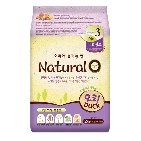 네츄럴오 강아지 기능성 사료, 오리, 2kg, 1개