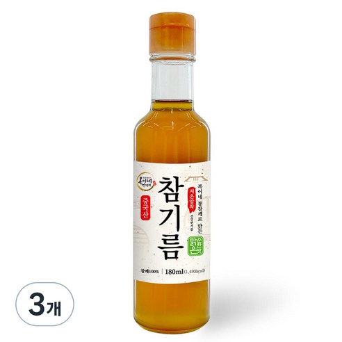 복이네먹거리 통깨로 만든 저온압착 순한맛 맑은참기름, 180ml, 3개