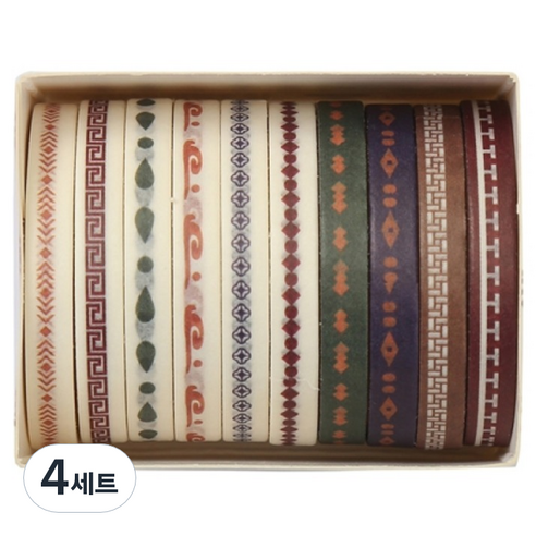 셀링뉴 아트스핀 울타리 다꾸 마스킹 종이 테이프 10종 세트 5mm x 2m, 레트로, 4세트