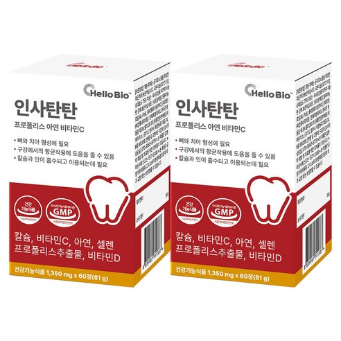 헬로바이오 인사탄탄 프로폴리스 아연 비타민C, 2개, 60정