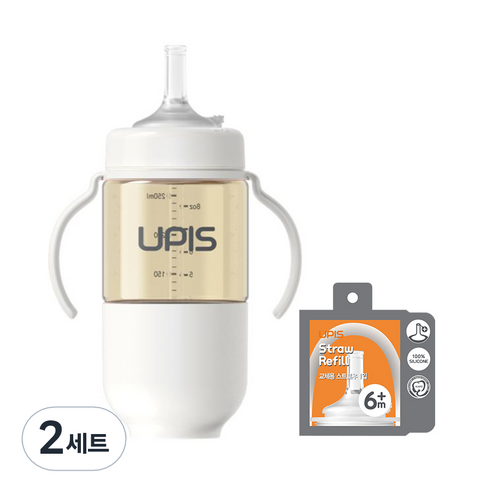 유피스 PPSU 빨대컵 + 리필용 빨대 스마트 세트, 2세트, 화이트