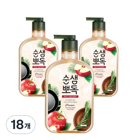 순샘 뽀독 주방세제 애플향, 18개, 750ml
