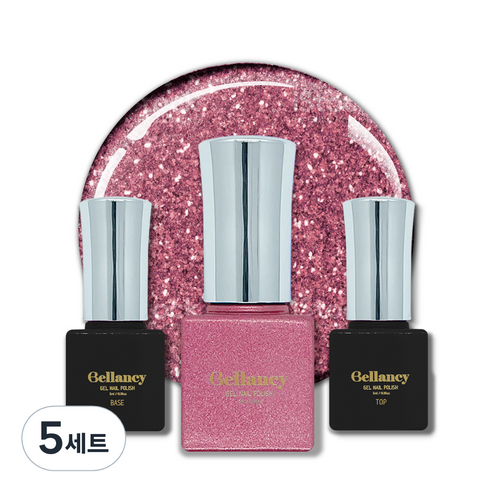 벨랑시 원스텝 젤네일 5ml + 젤네일 베이스 5ml + 젤네일 탑 5ml 세트, 5세트, 벨랑시 베이스 5ml+SN 11 핑크 글리터 5ml+벨랑시 탑 5ml