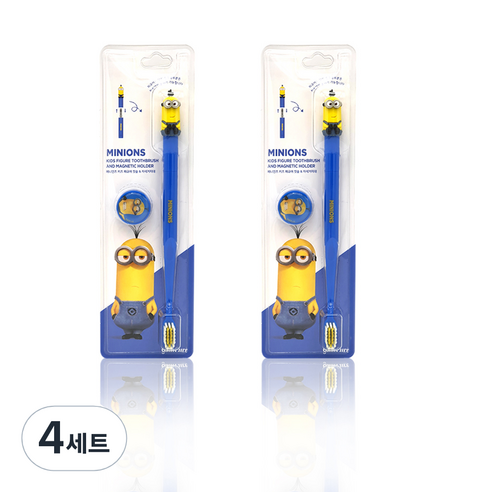 미니언즈 유아용 피규어 칫솔 + 자석 거치대 세트, 케빈, 4세트