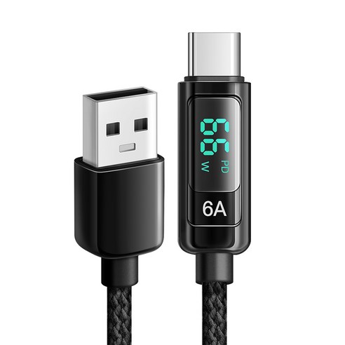 홈플래닛 디스플레이 USB-A to C타입 PD 6A 66W 고속충전 케이블, 1.2m, 블랙, 1개