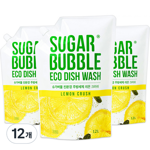 슈가버블 친환경 주방세제 레몬 크러쉬 리필, 12개, 1.2L