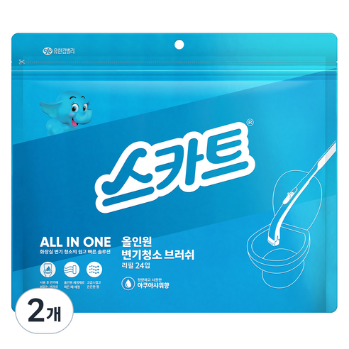 스카트 올인원 변기 청소 브러쉬 아쿠아 샤워 리필 24p, 2개