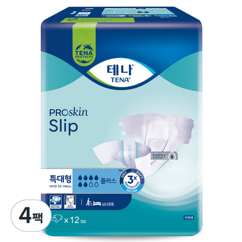 테나 남녀공용 플러스 성인기저귀, 특대형, 12매입, 4팩