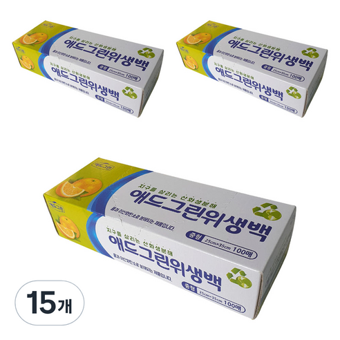 애드그린 산화생분해 위생백 중형 25 x 35 cm, 15개, 100개입, 중(M)