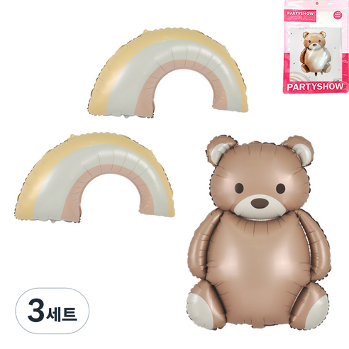 파티쇼 크림 은박 풍선 곰돌이 + 무지개 2p 세트, 혼합색상, 3세트