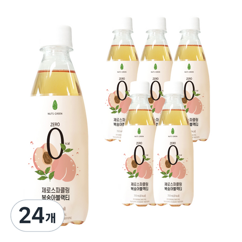 넛츠그린 제로스파클링 복숭아블랙티, 350ml, 24개