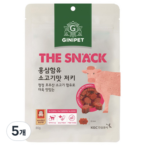 정관장지니펫 더스낵 홍삼함유 저키 강아지간식 80g, 소고기맛, 5개
