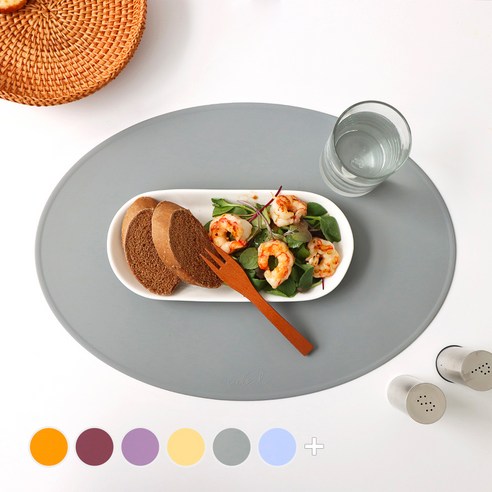 에이드엘 슬림 오발 실리콘 테이블매트 2p, 라이트그레이, 383 x 269mm