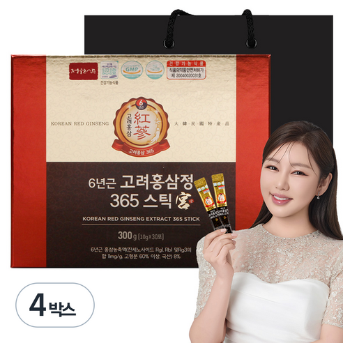 정원삼 6년근 고려홍삼정 365스틱 궁 30개입 + 쇼핑백, 300g, 4박스