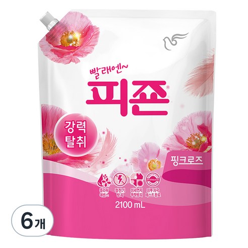 피죤 레귤러 핑크로즈 섬유유연제 리필, 2.1L, 6개