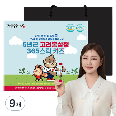정원삼 6년근 고려홍삼정 365 스틱 키즈 30포 + 쇼핑백, 300ml, 9개