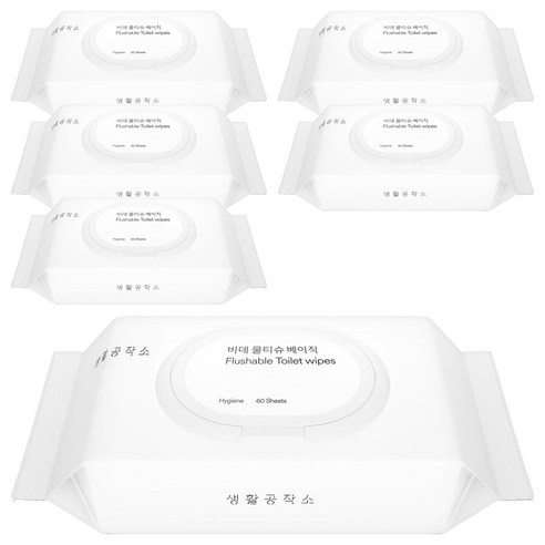생활공작소 비데 물티슈 베이직 캡형, 60매, 6개