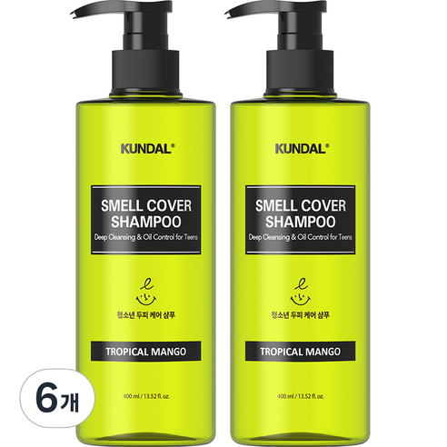 쿤달 올데이 스멜커버 청소년 샴푸 트로피컬망고, 400ml, 6개