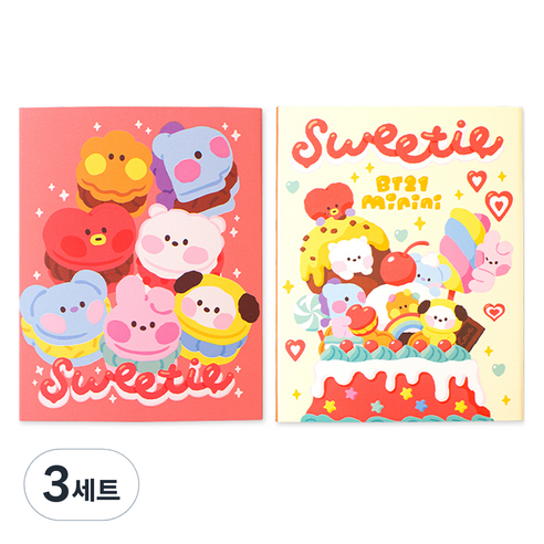 금홍팬시 BT21 미니니 4단 점착 메모지 2종 세트, 아이보리, 핑크, 3세트