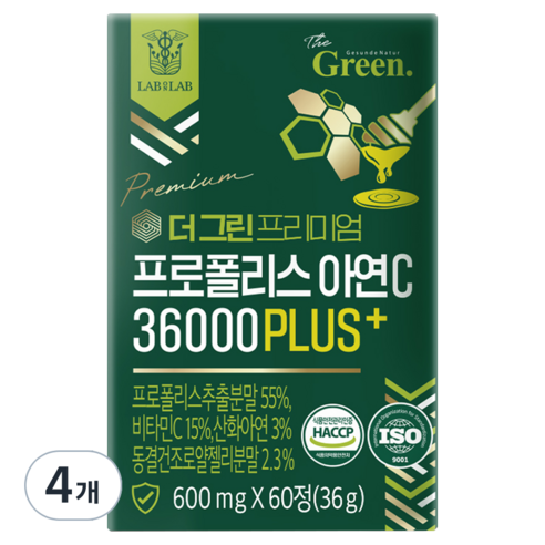 랩온랩 더 그린 프리미엄 프로폴리스 아연C 36000 플러스, 60정, 4개