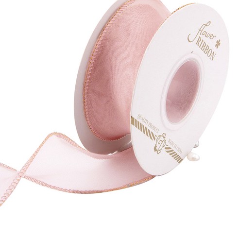 길그리 9M 금사 오간디 꽃다발 선물 포장 리본 4cm, 11 코랄 핑크, 10m, 1개