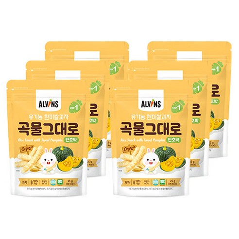 엘빈즈 유아용 유기농 곡물 그대로 현미 쌀과자 STEP1 25g, 단호박맛, 6개